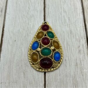 Vintage Multicolor gold tone plastic Teardrop Pendant Necklace